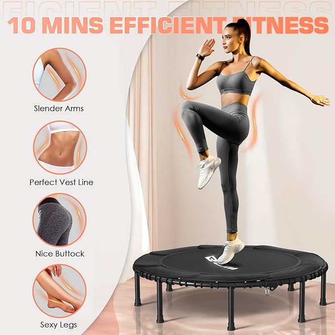 BCAN 450LBS/550LBS Foldable Mini Trampoline, 40"/48" Fitness Trampoline with Durable Bungees, Stable & Quiet Exercise Rebounder for Adults,Great Mini Trampoline for Indoor/Garden Workout - 2