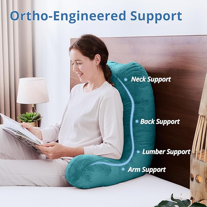 Sasttie 25-inch Reading Pillows for Sitting in Bed Adult, Jumbo Velvet Back Pillow Bed Sitting Up, XL High Back-Rest Support Cushion for Sit Up on Couch & Floor, Oeko-Tex Certified, Teal Blue