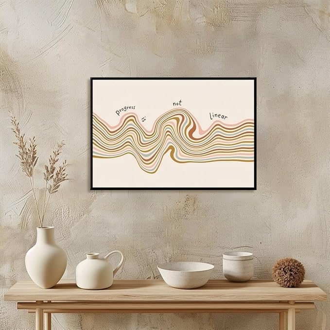 Progress is Not Linear Motivational Canvas Wall Art Print Mental Health Quote Inspirational Art Poster Therapy Psychologist Home Office Affirmation Wall Decor Minimalist Picture 16x24inch black framed