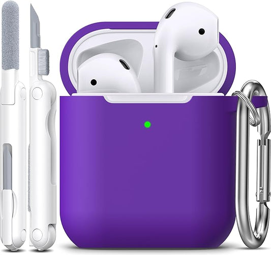 R-fun Compatible with AirPods Case Cover, Soft Silicone Protective Cover with Keychain for Women Men Compatible with Apple AirPods 2nd 1st Generation Charging Case, Front LED Visible,Purple