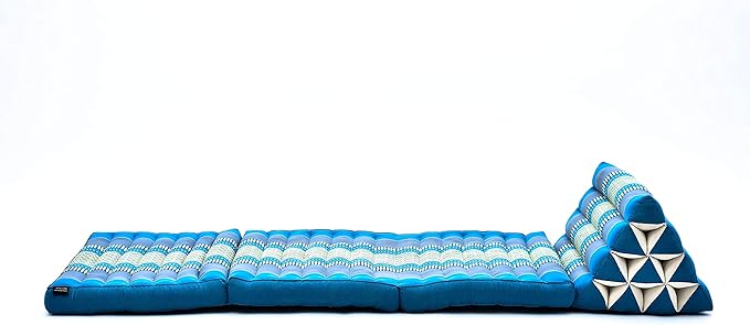 Leewadee 3-Fold Mat with Triangle Cushion – Comfortable TV Pillow, Foldable Mattress with Cushion Made of Eco-Friendly Kapok, 67 x 21 inches, Light Blue
