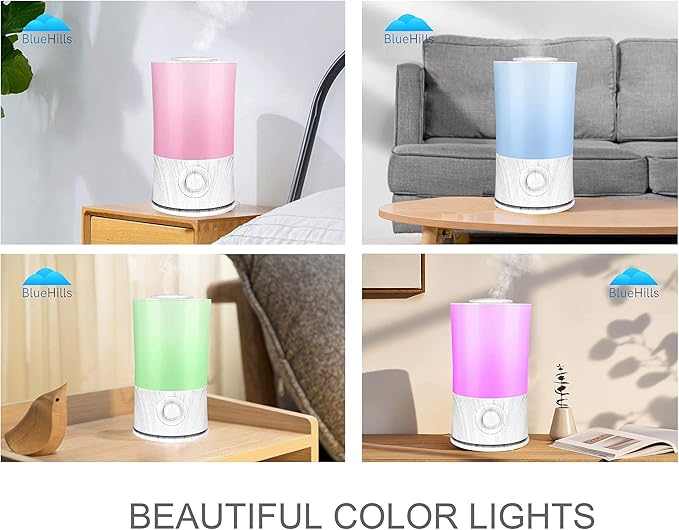 BlueHills Premium 2000 ML XL Large Essential Oil Diffuser Aromatherapy Humidifier for Large Room Home 40 Hour Run Huge Coverage Area Lights 2 Liter Extra Large Capacity Diffuser White Wood Grain E004