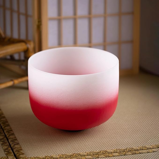 8"B 10"F 12"C Set of 3 Red Green Purple Light Color Singing Bowls Frosted Chakra Quartz Sound Healing Crystal with Travel Carry Case Bag Mallet Suede Striker O-ring