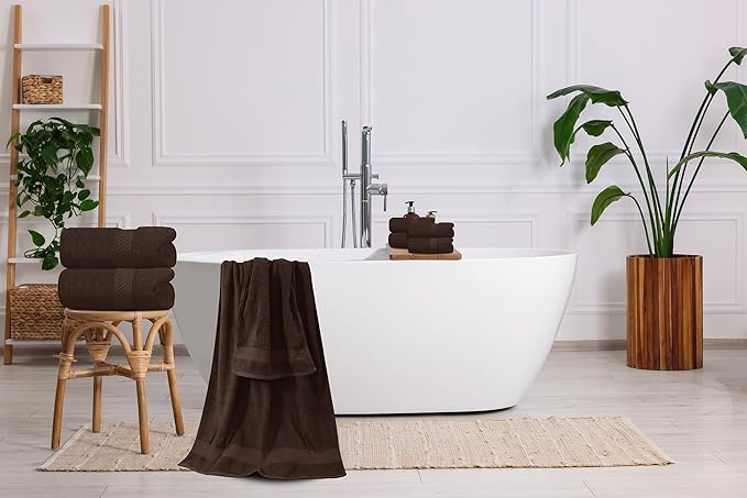 Oakias Premium Towel Set 600 GSM 8 Piece Brown - 100% Ring Spun Cotton Highly Absorbent Towels Set - Super Soft Bathroom Towel Set - Hotel Quality Double Stitched Hem - Ideal for Hotels, Spa, Gyms
