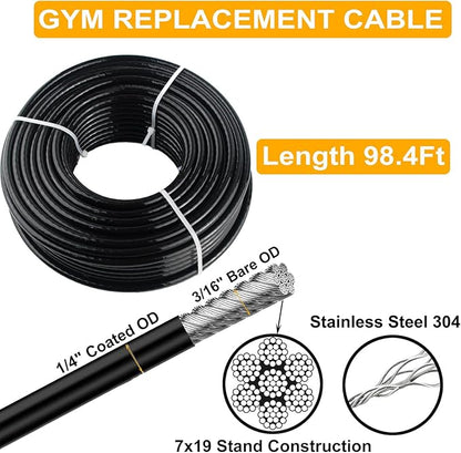 32.8Ft/98.4Ft Fitness Pulley Cable, Gym Steel Cable for DIY Home Gym, Gym Cable Replacement for Pulley Cable Machine,TPU Coated,Thick 1/4"(6mm)