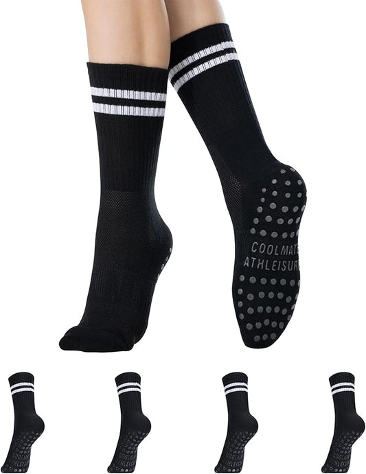 CoolMate Pilates Socks with Grips for Women, Yoga Socks, Crew Non Slip Women for Workout, Barre, Pilates Gifts