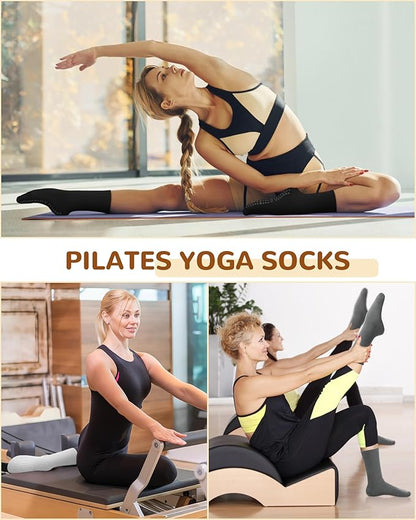Justay 6 Pairs Pilates Socks with Grips for Women Soft Non Slip Crew Cotton Athletic Workout Barre Hospital Yoga Socks