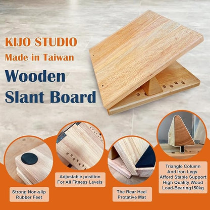 KIJO Studio Professional Wooden Calf Stretcher Slant Board 500 lbs Weight Capacity 16-Angle Adjustable Incline Calf Stretch Slant Board for Calf Stretching Exercise Squat & Physical Therapy