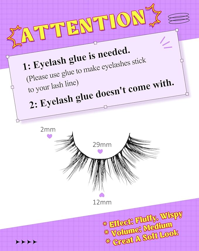 Onlyall Natural Lashes Wispy Lashes Natural Look False Eyelashes Natural Flared Eyelashes False Eye Lashes Soft Fluffy Lashes 7 Pairs D13 Sexy Cat Eye-10mm