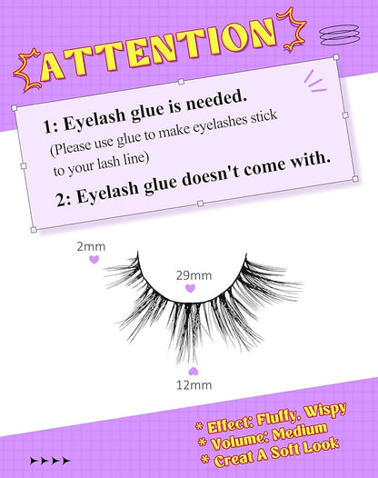 Onlyall Natural Lashes Wispy Lashes Natural Look False Eyelashes Natural Flared Eyelashes False Eye Lashes Soft Fluffy Lashes 7 Pairs D13 Sexy Cat Eye-10mm