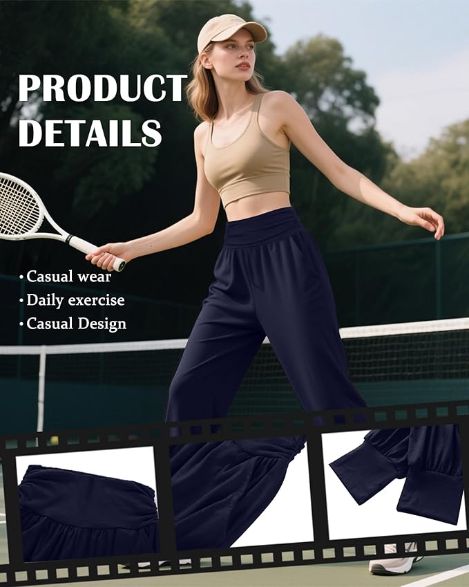 2 Pack Women's Yoga Joggers, Cozy Sweatpants with Pockets Casual Loose Comfy High Waisted Lounge Pants