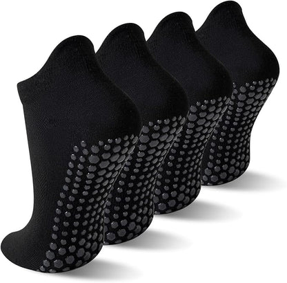 4 Pairs Grip Socks for Yoga, Non Slip Sticky Socks with Pull Tab and Mesh, For Barre and Daily Training Use