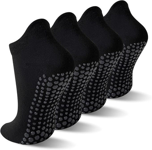 4 Pairs Grip Socks for Yoga, Non Slip Sticky Socks with Pull Tab and Mesh, For Barre and Daily Training Use
