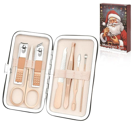 Manicure Set, Nail Clipper Set Stainless Steel Nail Clipper Kit 7 in 1 Manicure Kit Grooming Kit Nail Clippers Pedicure Kit Fingernail Toenail Clippers for Men Women Husband Boyfriend Travel Rose Gold