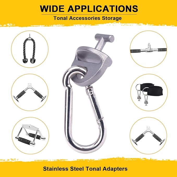 4-Pcs T-Lock Adapter W/Snap Hooks for Tonal Accessories, Tonal Accessory Shelf and Tonal Gym Machine (Only T-Lock Adapter W/Snap Hooks)