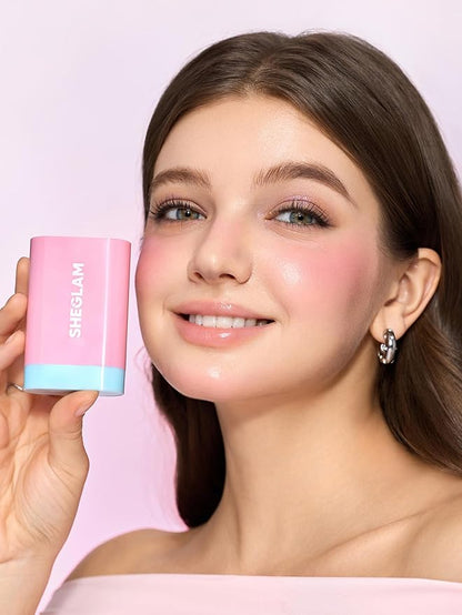 SHEGLAM Glass Glow Blush Stick Cream for Cheek and Lip, Waterproof Hydrating Tinted Solid Moisturizer Blendable Natural Grow Nude Face Blush Makeup-Brisk Babe