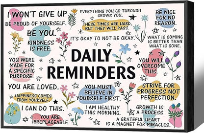 JMGHKL Daily Reminders Inspirational Canvas Wall Art Trendy Motivational Positive Affirmations Posters Uplifting Mental Health Wall Decor For Home Office Classroom 16x24in Unframed