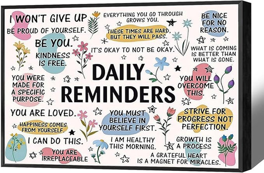 JMGHKL Daily Reminders Inspirational Canvas Wall Art Trendy Motivational Positive Affirmations Posters Uplifting Mental Health Wall Decor For Home Office Classroom 12x16in Unframed