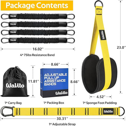 Pull Up Assistance Bands Set, Heavy Duty Adjustable Pull Up Assist Band with Feet Rest, Strength Training Bands for Home Gym Fitness, Pull-Up Bar, Calisthenics and Body Stretching