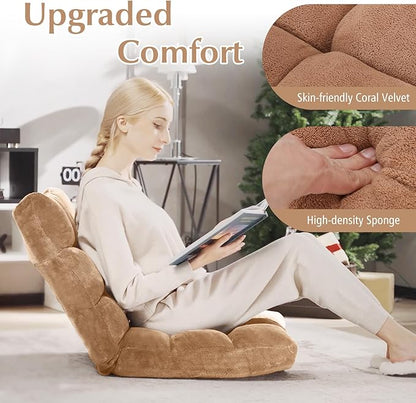 RELAX4LIFE Floor Chair with Back Support - 14-Position Adjustable Lazy Sofa Chair, Padded Sleeper Bed & Couch Recliner for Reading Meditation, Folding Floor Gaming Chair for Adults (Tan)