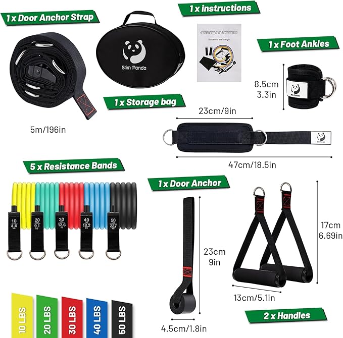 Slim Panda Door Anchor Strap for Resistance Bands, Door Resistance Bands for Workouts, Strength Training, Portable Door Gym Attachment for Home Fitness, Multi Point Anchor Workout Equipment