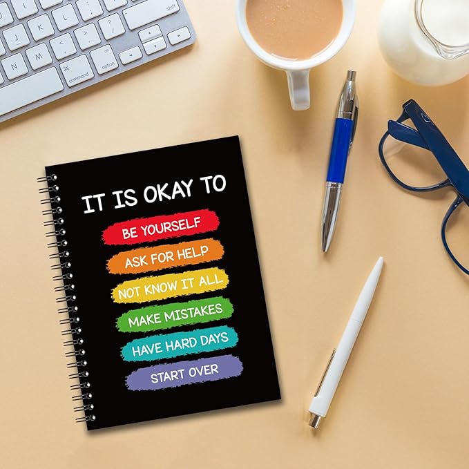 YAZMEEN Inspirational Blank Spiral Notebook（160 Pages） It is Okay to Be Yourself Hardcover Notebook Mental Health Awareness Gift Funny Motivational Gift Journal for Teen Teacher Student Office Work