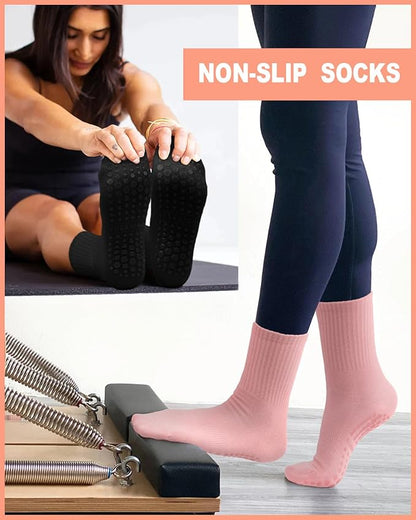 3/6 Pairs Grip Pilates Socks for Women, Non-slip Yoga Athletic Socks for Barre Ballet Barefoot Workout Hospital
