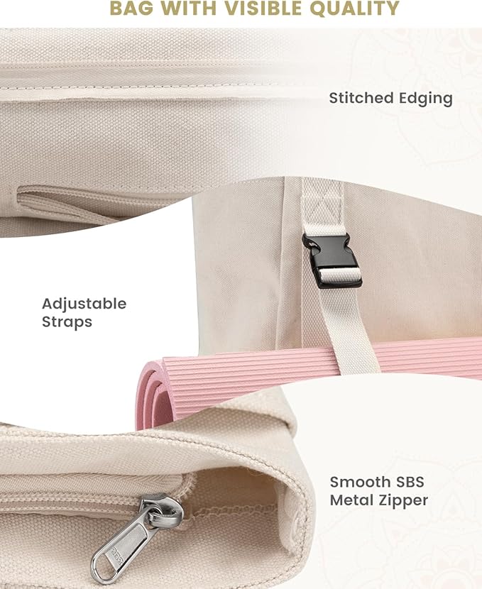Gonex Yoga Mat Bag, Yoga Gym Bag Tote Bag with Multi Pockets For Women Men, Canvas Yoga Mat Carrier Take in Out Mat Easily For Pilates Travel Workout Office