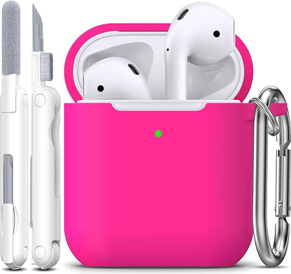 R-fun Compatible with AirPods Case Cover, Soft Silicone Protective Cover with Keychain for Women Men Compatible with Apple AirPods 2nd 1st Generation Charging Case, Front LED Visible,Rose Pink