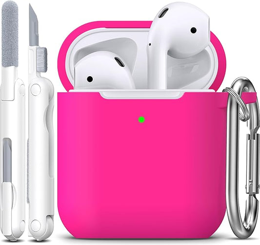 R-fun Compatible with AirPods Case Cover, Soft Silicone Protective Cover with Keychain for Women Men Compatible with Apple AirPods 2nd 1st Generation Charging Case, Front LED Visible,Rose Pink