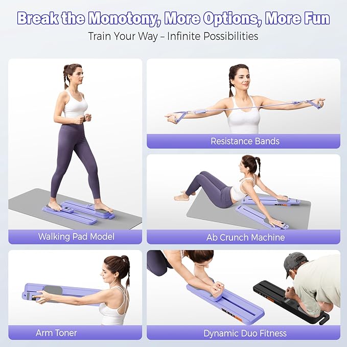 Pilates Reformer Board with Resistance Bands – Portable Pilates Machine, Full Body Workout for Home, Core Strengthener, Glute & Leg Toning, Dual Use, LED Timer & Calorie Display