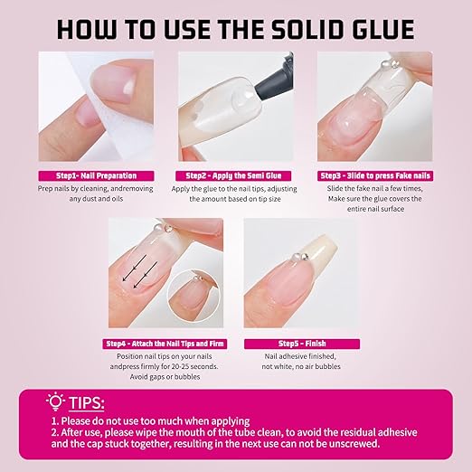 2Pcs 30g Semi Solid Nail Glue for Press On Nails Tips Super Strong Gel Nail Glue No UV Lamp Need Quick Drying Gel Long Lasting for Fake Acrylic Nails