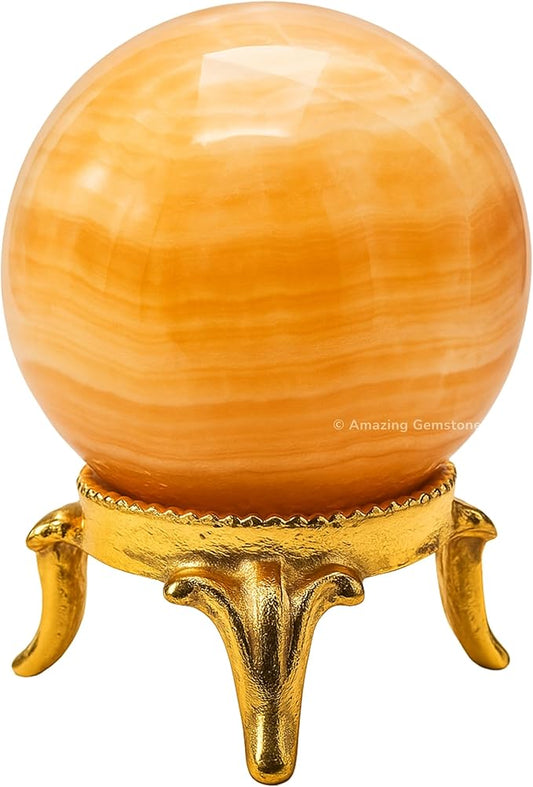 Amazing Gemstone Yellow Calcite Crystal Ball with Stand - 2 Inches Crystal Sphere Meditation Balls for Witchcraft and Decorative Balls