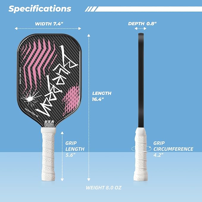 Pickleball Paddles,USAPA,Carbon Fiber Pickleball Paddle with 16MM Polymer Honeycomb Core Provides Lighter Weight&Higher Grit&Spin,Engineered for Professional Players,BlueBean