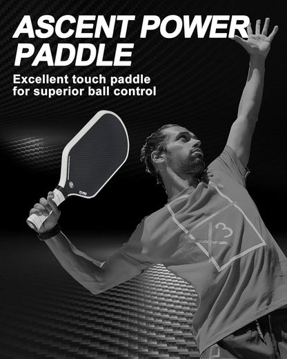 Pickleball Paddle - 3K Raw Carbon Fiber Surface (CFS) + Carbon Abrasion Surface (CAS) with High Grit & Spin, Sure-Grip Elongated Handle, Pickle Ball Paddle with 16mm Polypropylene Honeycomb Core