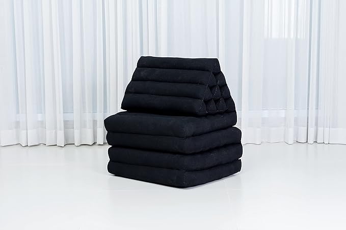 Leewadee Comfortable Japanese Floor Mattress - Thai Floor Bed with Triangle Cushion - Futon Mattress - XL Extra Long Thai Massage Mat, 89 x 20 inches, Black, Kapok Filling