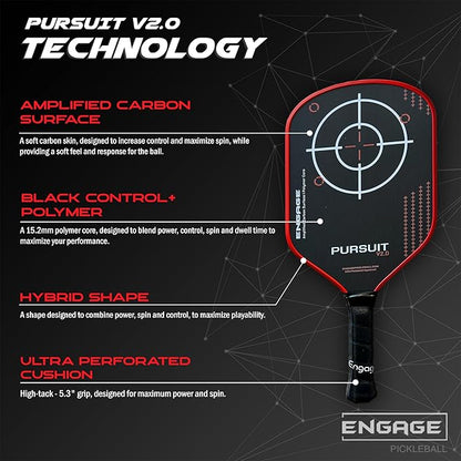 Engage Pursuit V2.0 Pickleball Paddle - Amplified Carbon Surface for Superior Control & Spin with Response+ Polymer Core, USAPA Approved - Designed for Players of Any Skill Level