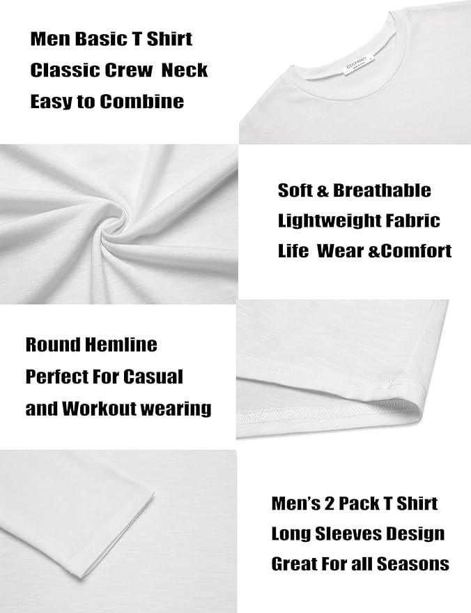 COOFANDY Men 2 Pack Muscle Fitted T Shirt Gym Workout Athletic Long Sleeves Tee
