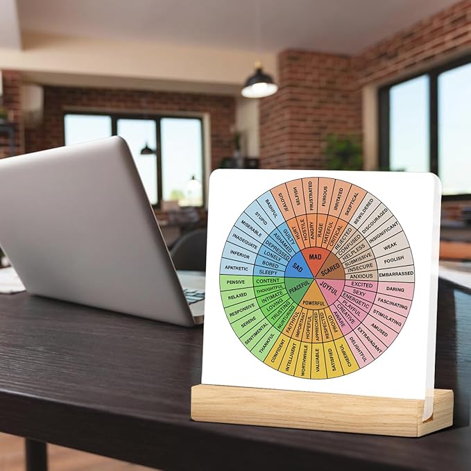 Mental Health Desk Decor, Emotions Desk Signs Wheel of Feelings Acrylic Plaque Sign Therapy Office Home Classroom Decoration 4 x 4 Inches
