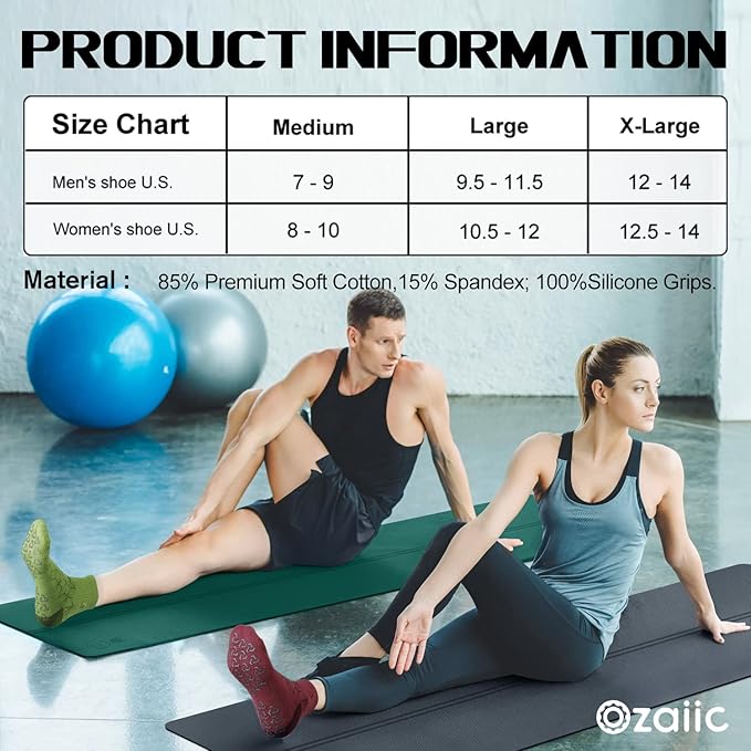 Ozaiic Non Slip Socks Grip for Yoga Home Workout Pure Barre, Pilates, Hospital, Ideal Cushion Socks for Men and Women
