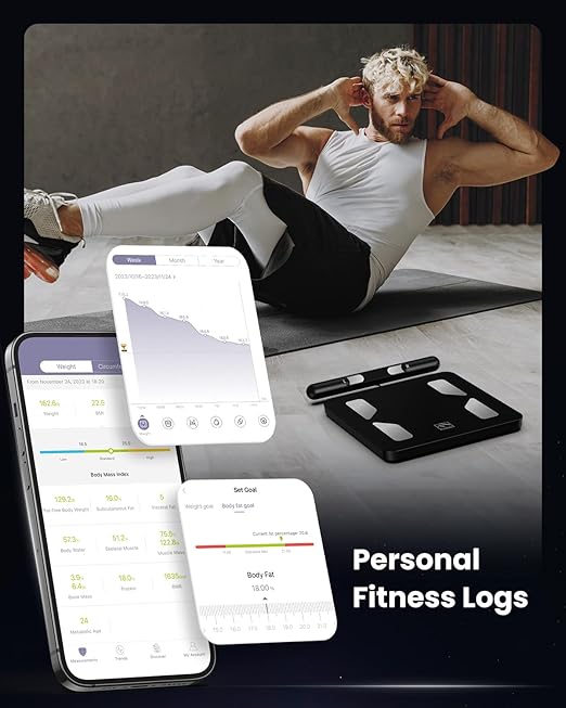 FITINDEX Body Composition Scale for Body Weight, FITINDEX Smart Measuring Tape for Body, Accurate Digital Bluetooth Body Tape Measure for Weight Loss