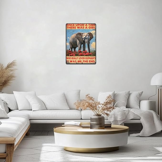 Retro Elephants Metal Poster There Was A Girl Who Really Loved Elephants Metal Tin Signs Vintage Plaque Wall Decor Gift For Home Kitchen Office Men Cave Club Bar 12x16 Inch