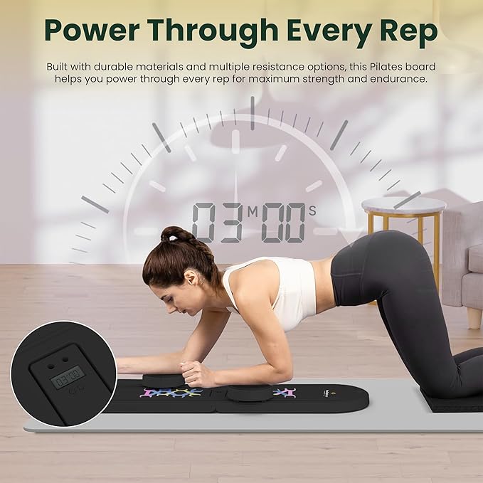 Pilates Board, Multi-Purpose Pilates Reformer Set,Portable Pilates Reformer Board with Yoga Socks & Resistance Bands ,Best for Women Fitness & Exercise at Home Pilates Workout Board.