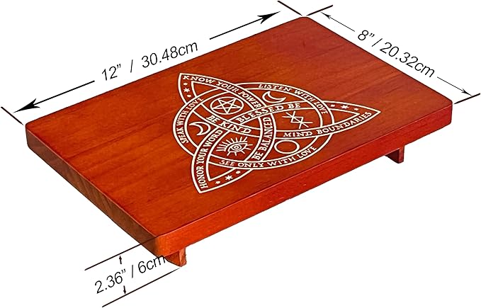 Altar Table, Meditation Table, Small Altar Table, Wooden Witch Altar, Wiccan Alter Table, Buddhist Shrine, Engraved Triquetra （The Celtic Trinity Knot） on Table Top, 12 × 8 inches