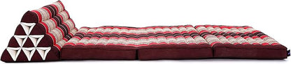 Leewadee 3-Fold Mat XXL with Triangle Cushion – Firm TV Pillow, Foldable Mattress with Cushion Made of Kapok, 67 x 31 inches, Red