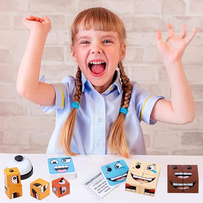 Face Change Cube Game - Face Blocks Race Wooden Face Changing Magic Cube Game Expression Puzzle Building Pattern Board Games Activity Assembly Brain Teaser Stress Relief Fidget Toys