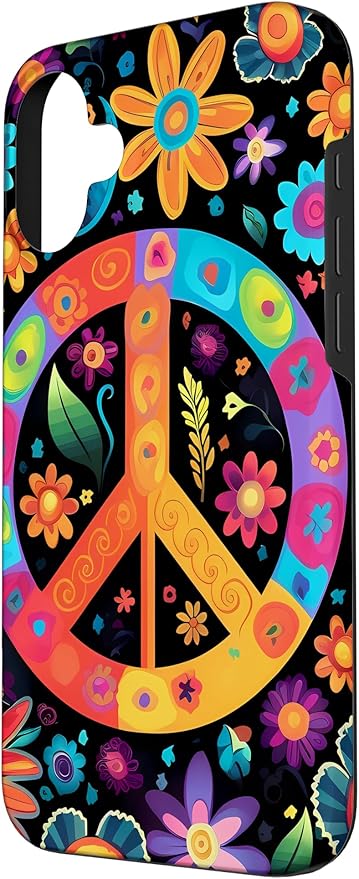 iPhone 16 Plus Peace Sign Hippie Floral Case