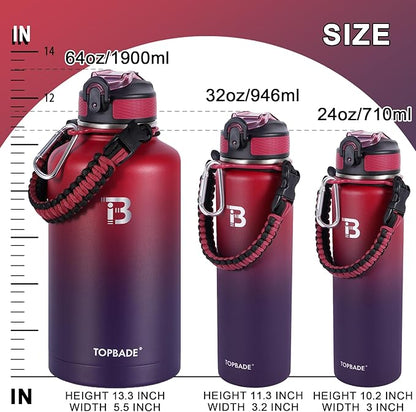 32oz Insulated Water Bottle with Straw Lid & Spout Lid & Paracord Handle, Stainless Steel Water Bottle Wide Mouth, Double Wall for Women Men Gym Fitness Outdoor