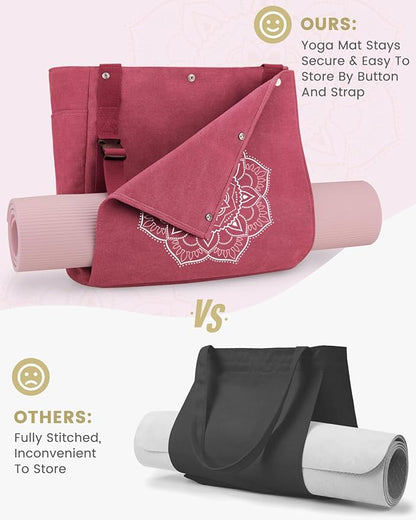 Gonex Yoga Mat Bag, Yoga Gym Bag Tote Bag with Multi Pockets For Women Men, Canvas Yoga Mat Carrier Take in Out Mat Easily For Pilates Travel Workout Office