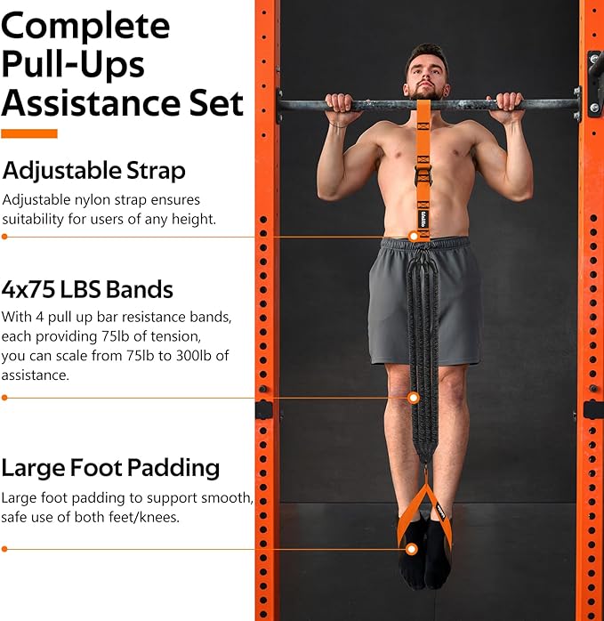Pull Up Assistance Bands Set, Heavy Duty Adjustable Pull Up Assist Band with Feet Rest, Strength Training Bands for Home Gym Fitness, Pull-Up Bar, Calisthenics and Body Stretching